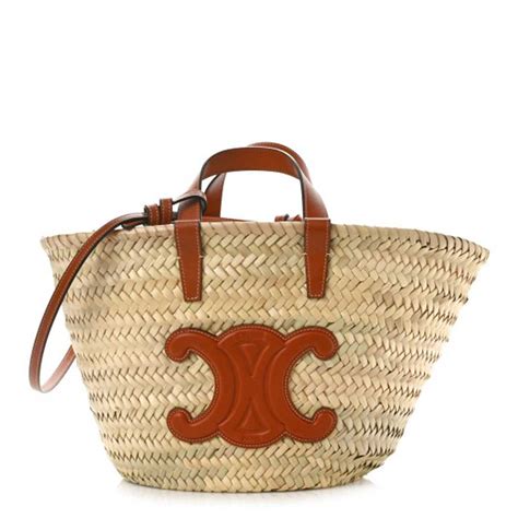 CELINE Raffia Calfskin Triomphe Nano Panier Tan